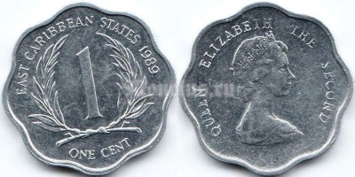 монета Восточные Карибы 1 цент 1989 год