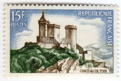 марка Франция 15 франков "Castle Foix" 1958 год