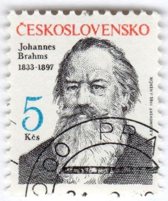 марка Чехословакия 5 крон "Johannes Brahms (1833-1897), composer" 1983 год Гашение