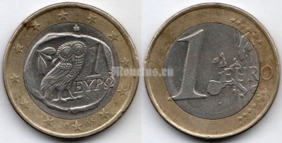 монета Греция 1 евро 2005 год