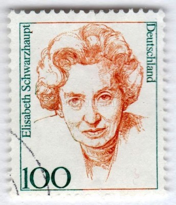 марка ФРГ 100 пфенниг "Elizabeth Schwarzhaupt (1901-1986), politician" 1997 год Гашение