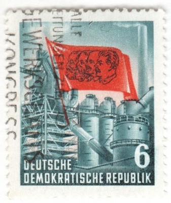 марка ГДР 6 пфенниг "Ironworks Kombinat" 1953 год Гашение