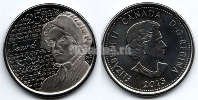 Монета Канада 25 центов 2013 год Война 1812 года. Лора Секорд