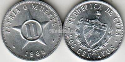 Монета Куба 2 сентаво 1986 год