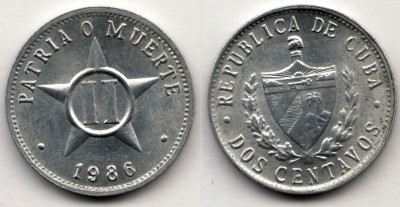 Монета Куба 2 сентаво 1986 год