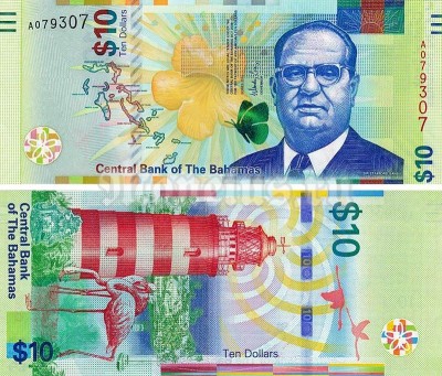 банкнота Багамские острова 10 долларов 2016 год