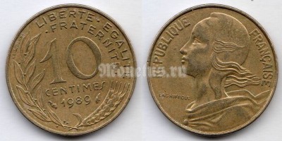 монета Франция 10 сантимов 1989 год