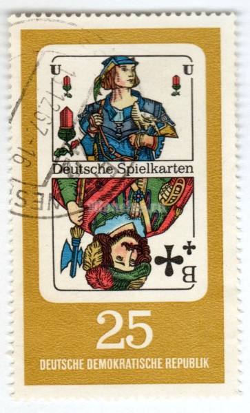 марка ГДР 25 пфенниг "Acorn / Clubs" 1967 год Гашение