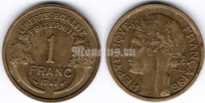 монета Франция 1 франк 1941 год