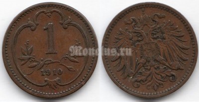 монета Австрия 1 геллер 1910 год