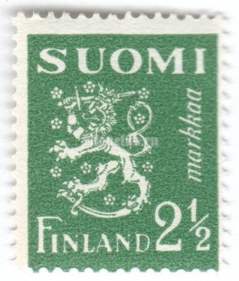 марка Финляндия 2 1/2 марки "Coat of Arms" 1947 год