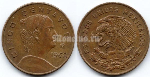 монета Мексика 5 сентаво 1968 год
