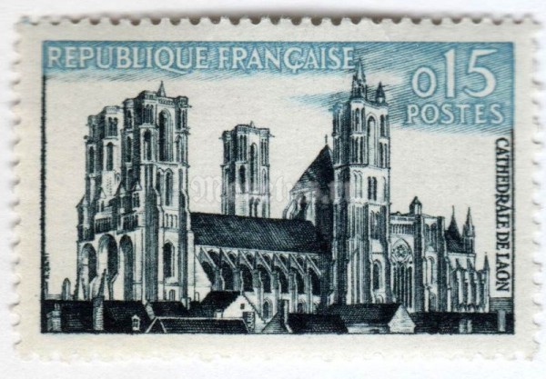 марка Франция 0,15 франка "Laon cathedral" 1960 год