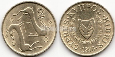 монета Кипр 2 цента 1996 год