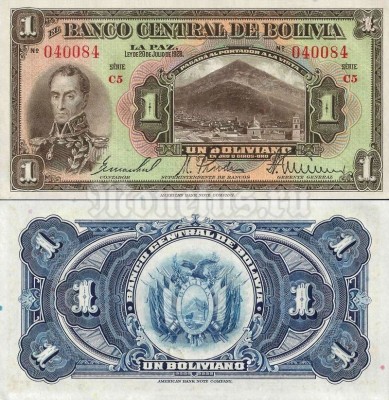 банкнота Боливия 1 боливиано 1928 год