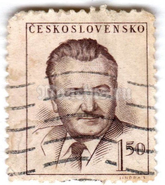 марка Чехословакия 1,50 кроны "Klement Gottwald (1896-1953), president" 1948 год Гашение