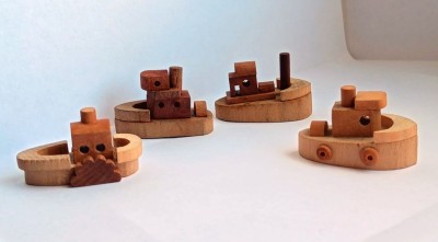 Киндер Сюрприз, Kinder, серия 4 фигурки Деревянные кораблики, 1997 год