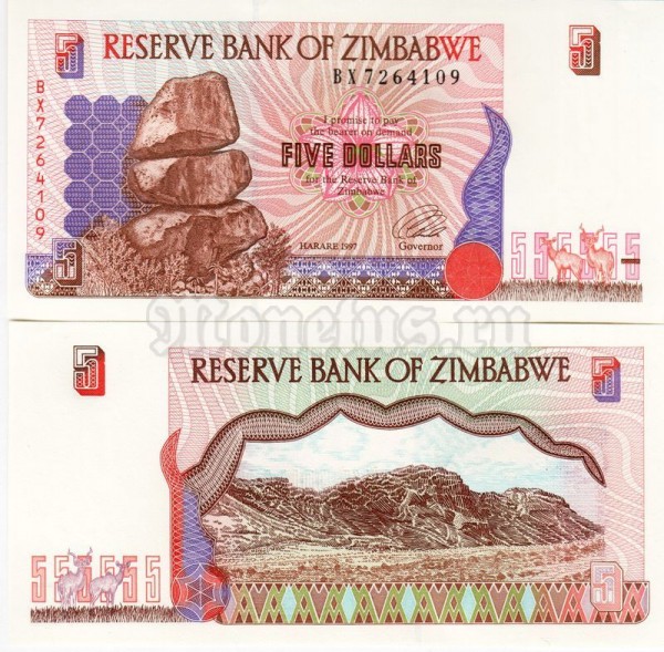 Банкнота Зимбабве 5 долларов 1997 год