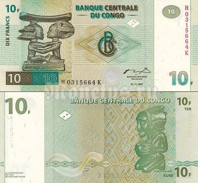 банкнота Конго 10 франков 1997 год