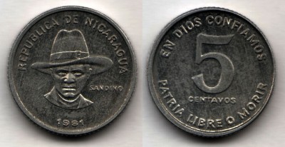 монета Никарагуа 5 сентаво 1981 год