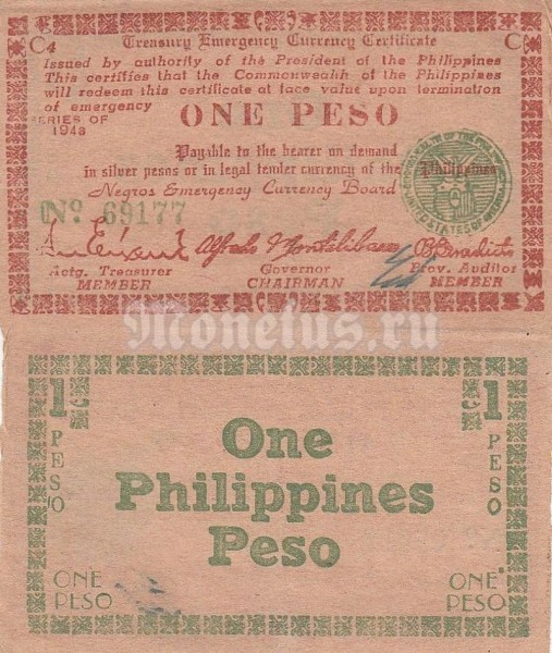 Банкнота Филиппины 1 песо 1943 год
