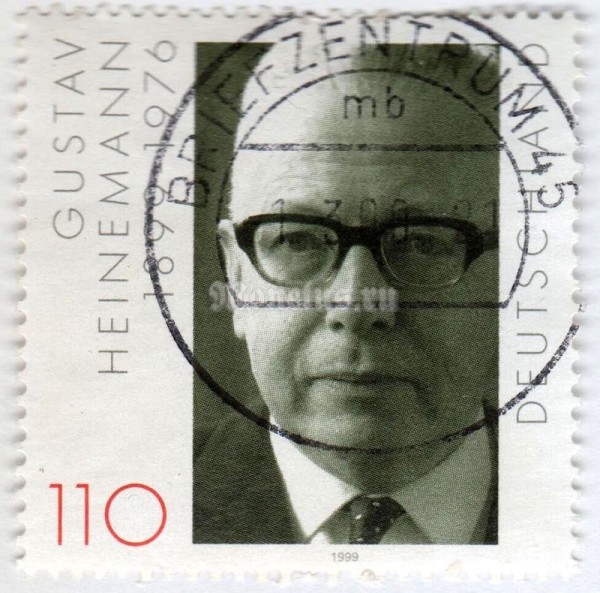 марка ФРГ 110 пфенниг "Heinemann, Gustav" 1999 год Гашение
