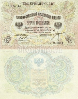 Северная Россия Копия банкноты 3 рубля 1919 год с водяными знаками