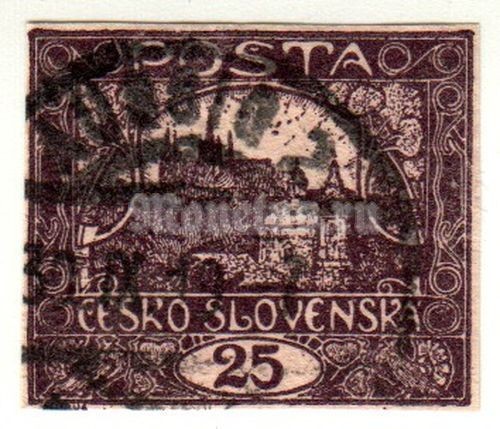 марка Чехословакия 25 геллер "Пражский град" 1919 год