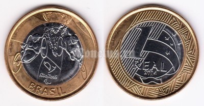 монета Бразилия 1 реал 2014 год XV Летние Паралимпийские игры 2016