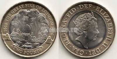 монета Великобритания 2 фунта 2016 год Великий лондонский пожар