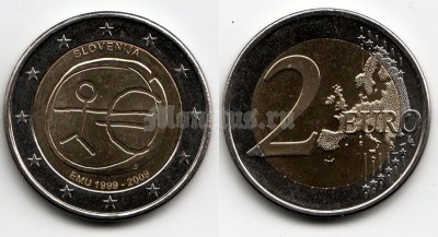 2 евро 2009 год Словения 10 лет евро