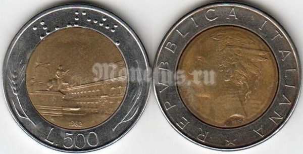 монета Италия  500 лир 1982 год