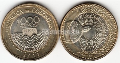 монета Колумбия 1000 песо 2012 год Черепаха