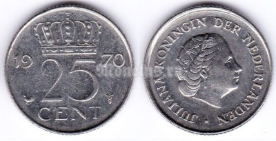 монета Нидерланды 25 центов 1970 год