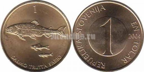 монета Словения 1 толар 2004 год рыба