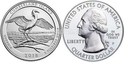 монета США 25 центов 2018 год Национальное побережье острова Кумберленд, штат Джорджия, 44-й парк