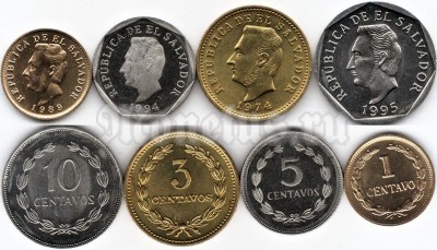 Сальвадор набор из 4-х монет 1974 - 1995 год