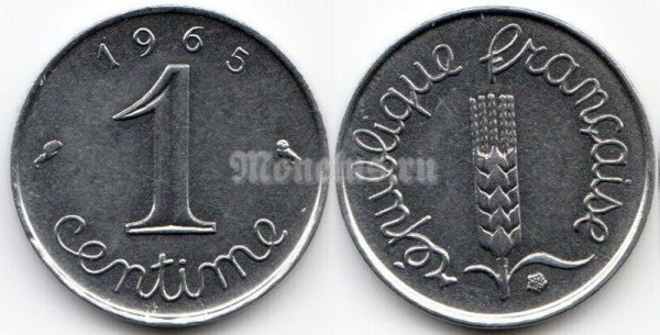 монета Франция 1 сантим 1965 год
