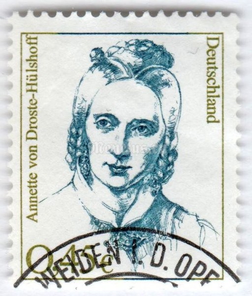 марка ФРГ 0,45 евро "Annette von Droste-Hülshoff (1797-1848), poet" 2002 год Гашение
