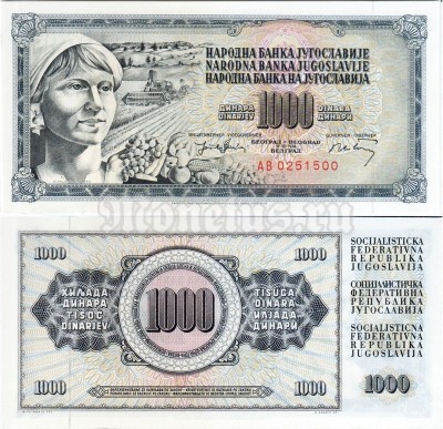банкнота Югославия 1000 динар 1974 год