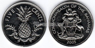 монета Багамы 10 центов 2005 год