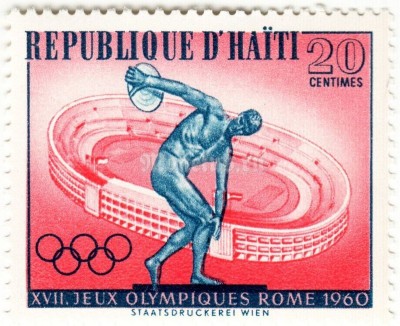 марка Гаити 20 сантим "Метание диска, стадион в Риме" 1960 год