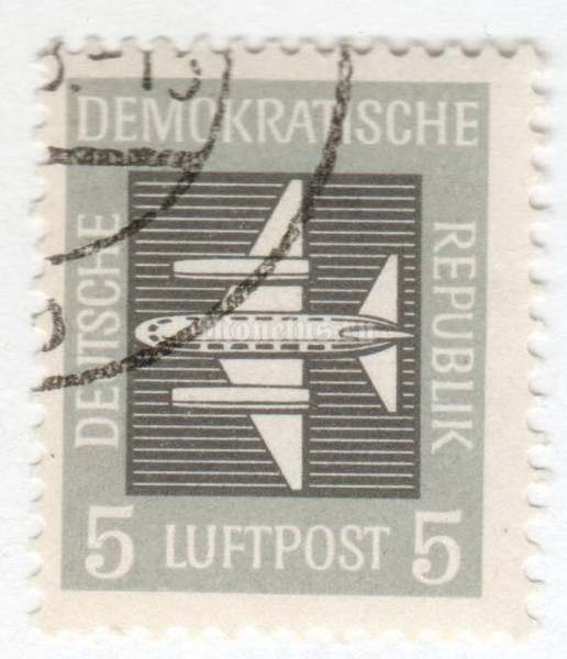 марка ГДР 5 пфенниг "Airmail" 1957 год Гашение