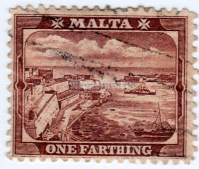 марка Мальта 1 фартинг "Harbor of Valletta" 1901 год гашение