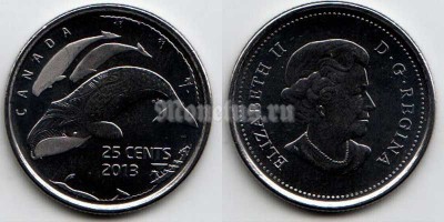 Монета Канада 25 центов 2013 год К 100-летию первой Канадской Арктической экспедиции 1913-1916 на судне «Карлук»: Охота на Гренландского кита.