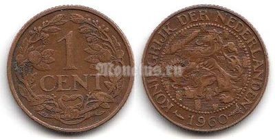 монета Суринам 1 цент 1957-1960 год