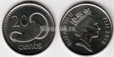 монета Фиджи 20 центов 2010 год