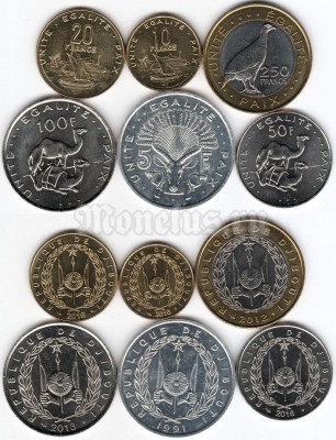 Джибути набор из 6-ти монет 1991 - 2016 год