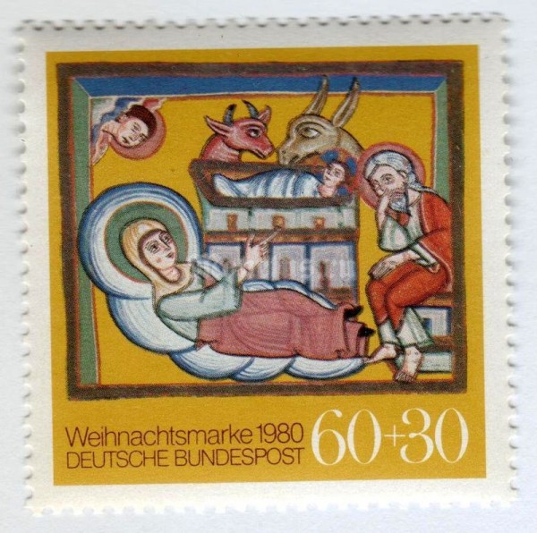 марка ФРГ 60+30 пфенниг "Nativity" 1980 год