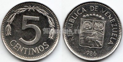 монета Венесуэла 5 сентимо 1986 год
